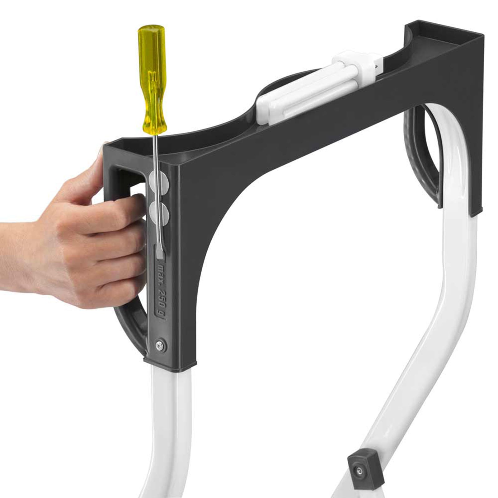 Hailo Folding Step Stool, Non-Slip 2 Step Steel Ladder, White (Open Box) - VMInnovations