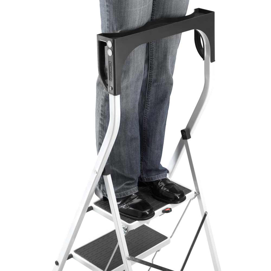 Hailo Folding Step Stool, Non-Slip 2 Step Steel Ladder, White (Open Box) - VMInnovations