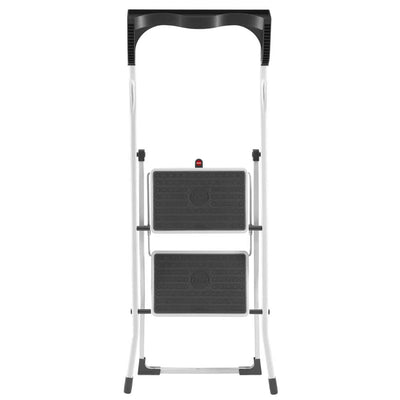 Hailo Folding Step Stool, Non-Slip 2 Step Steel Ladder, White (Open Box) - VMInnovations
