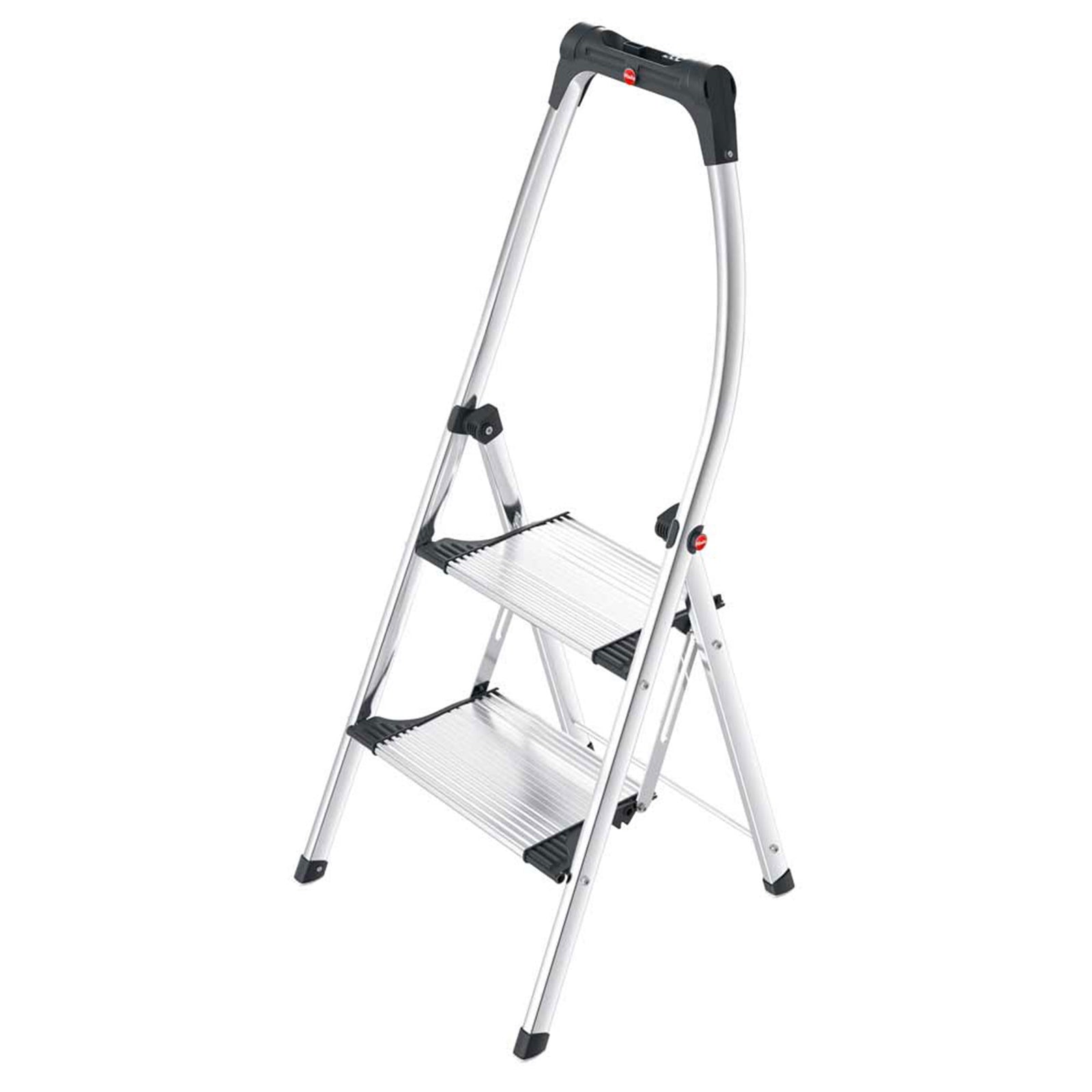 Hailo Folding Step Stool, 2 Step Ladder w/Tray for Home & Kitchen, K100, Silver - VMInnovations