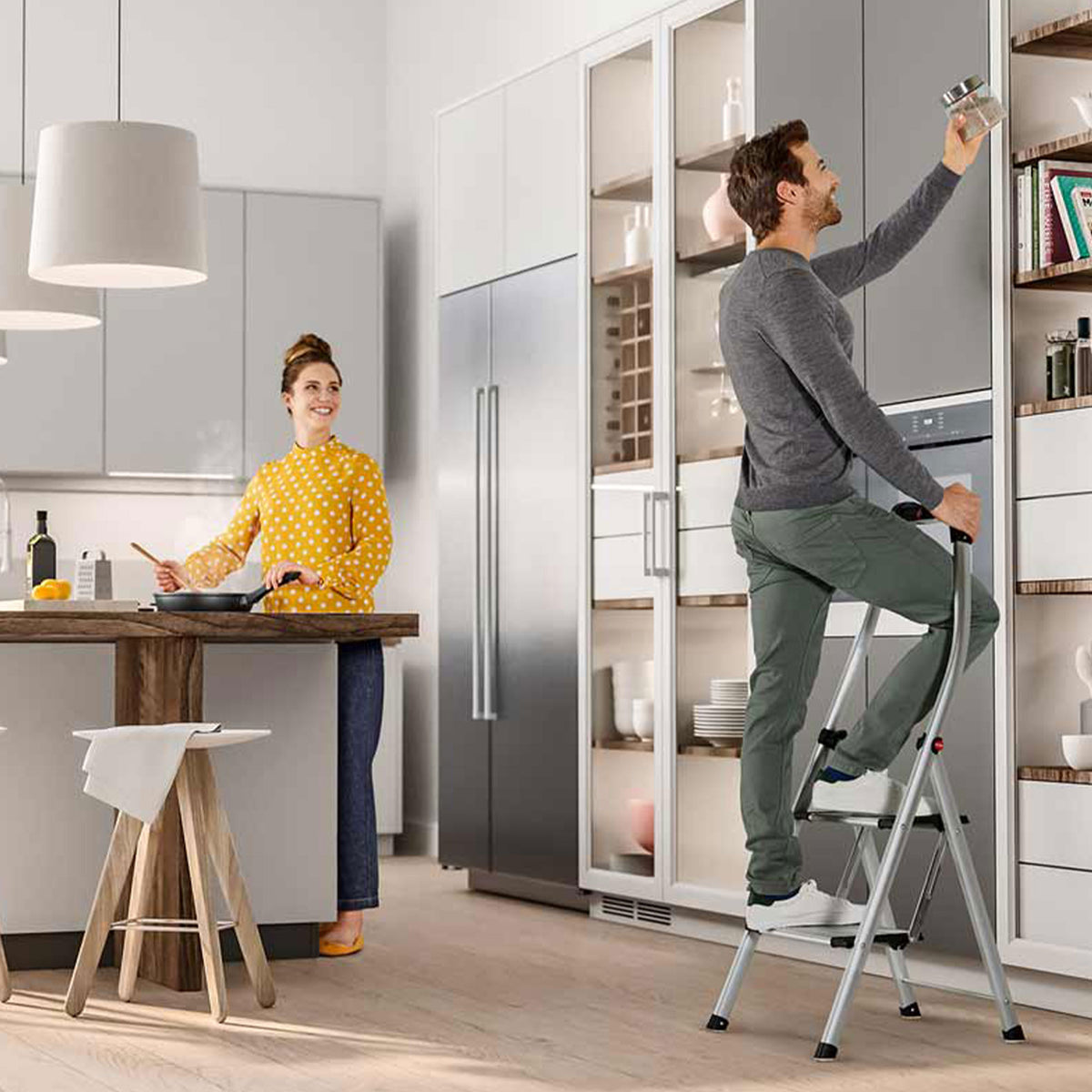 Hailo Folding Step Stool, 2 Step Ladder w/Tray for Home & Kitchen, K100 (Used) - VMInnovations