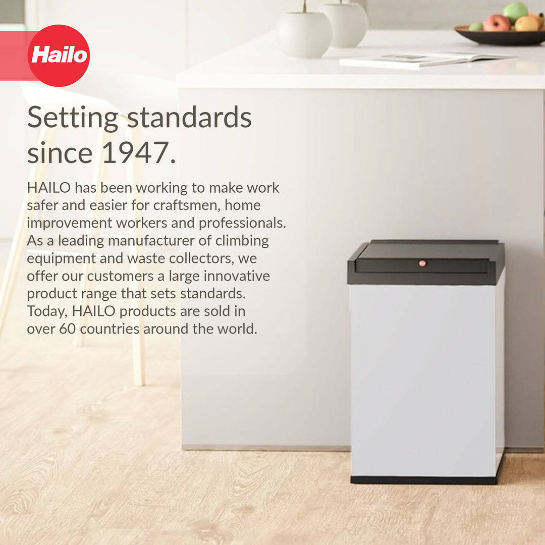 Hailo Swing Trash Bin, 9.2 Gal, Non-Slip Base, White w/Black Lid (Open Box)