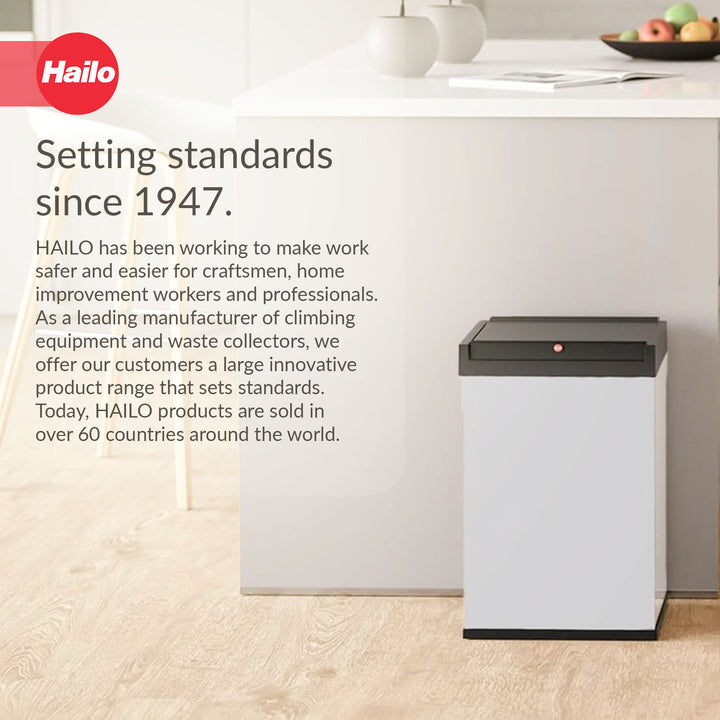 Hailo Swing Trash Bin, 9.2 Gal, Non-Slip Base, White w/Black Lid (Open Box)