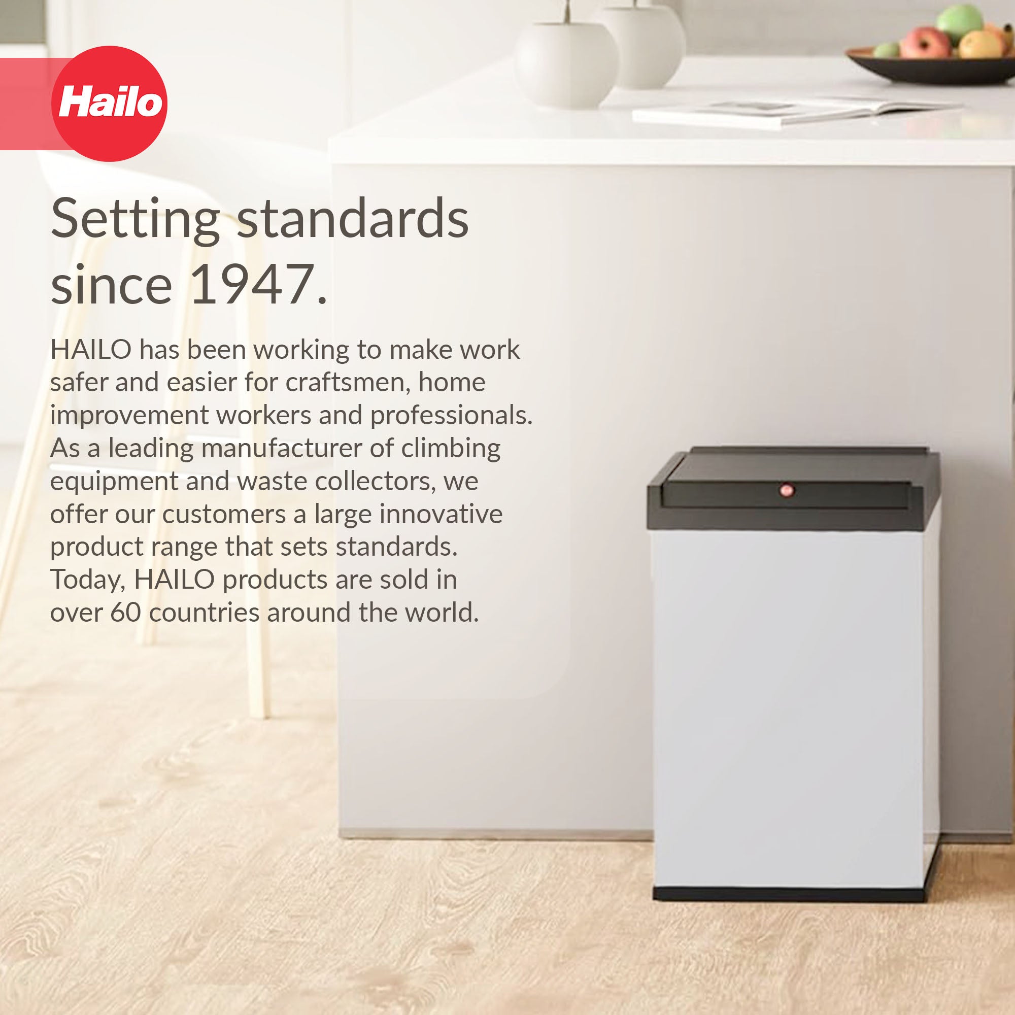 Hailo Swing Trash Bin, 9.2 Gal, Non-Slip Base, White w/Black Lid (Open Box) - VMInnovations