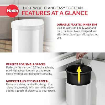 Hailo Compact Trash Can, 4 Gal, Lid-Lift, Small Kitchen Bin, White (Open Box) - VMInnovations
