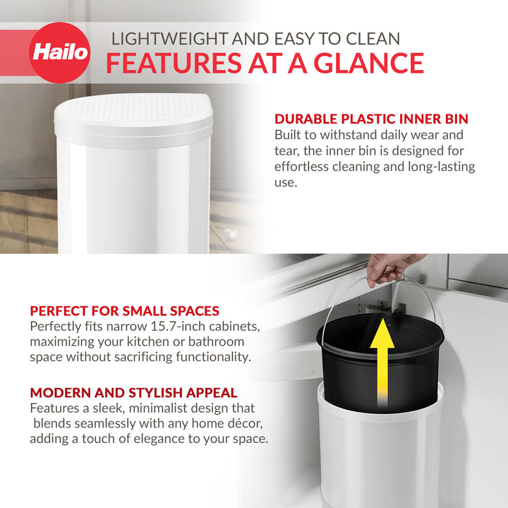 Hailo Compact Trash Can, 4 Gal, Lid-Lift, Small Kitchen Bin, White (Open Box)