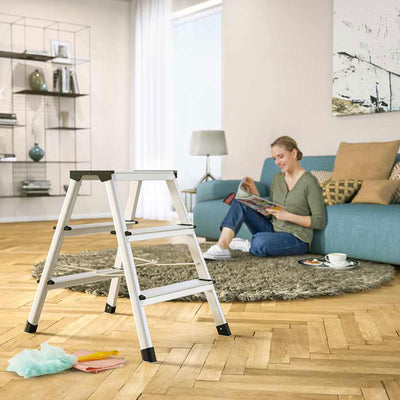 Hailo Folding Step Stool, 2-Sided 3 Step Ladder for Garage, (Open Box) - VMInnovations