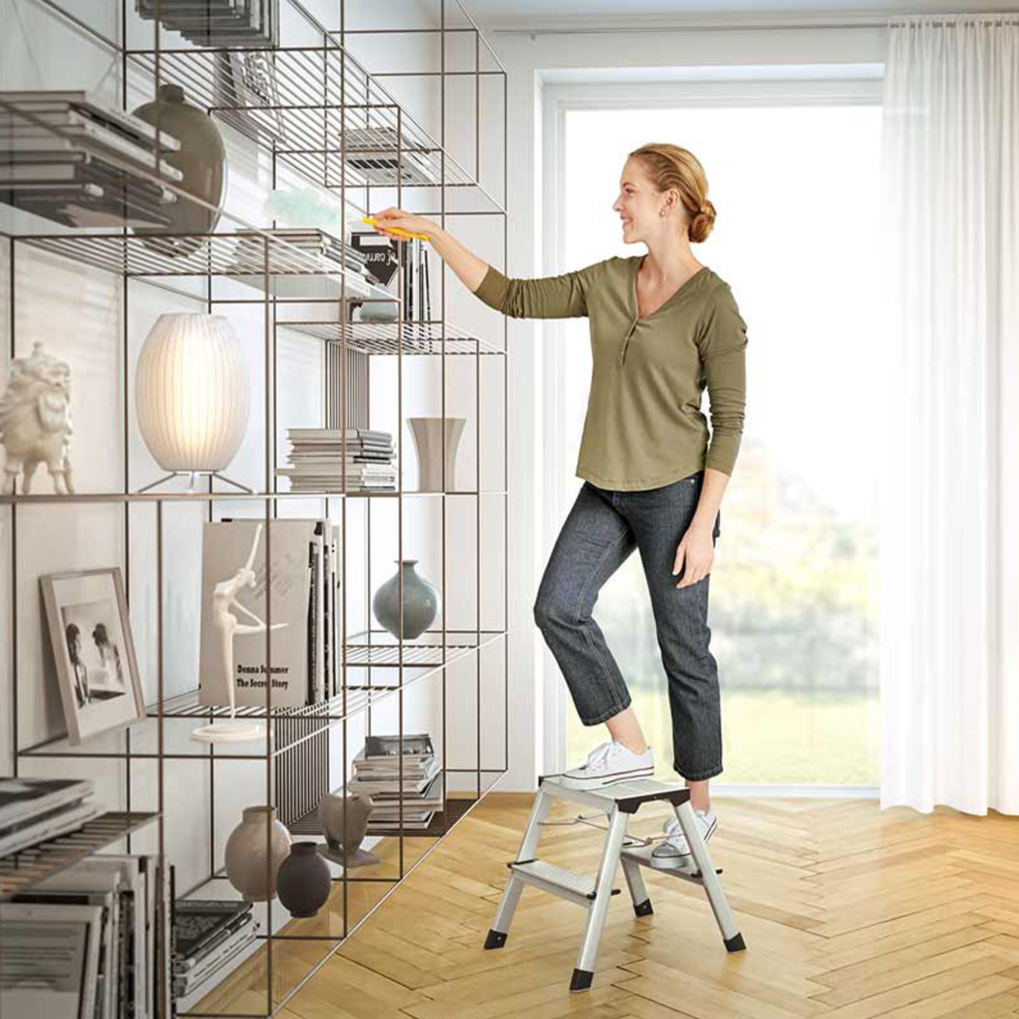 Hailo Folding Step Stool, 2-Sided 3 Step Ladder for Garage, (Open Box) - VMInnovations