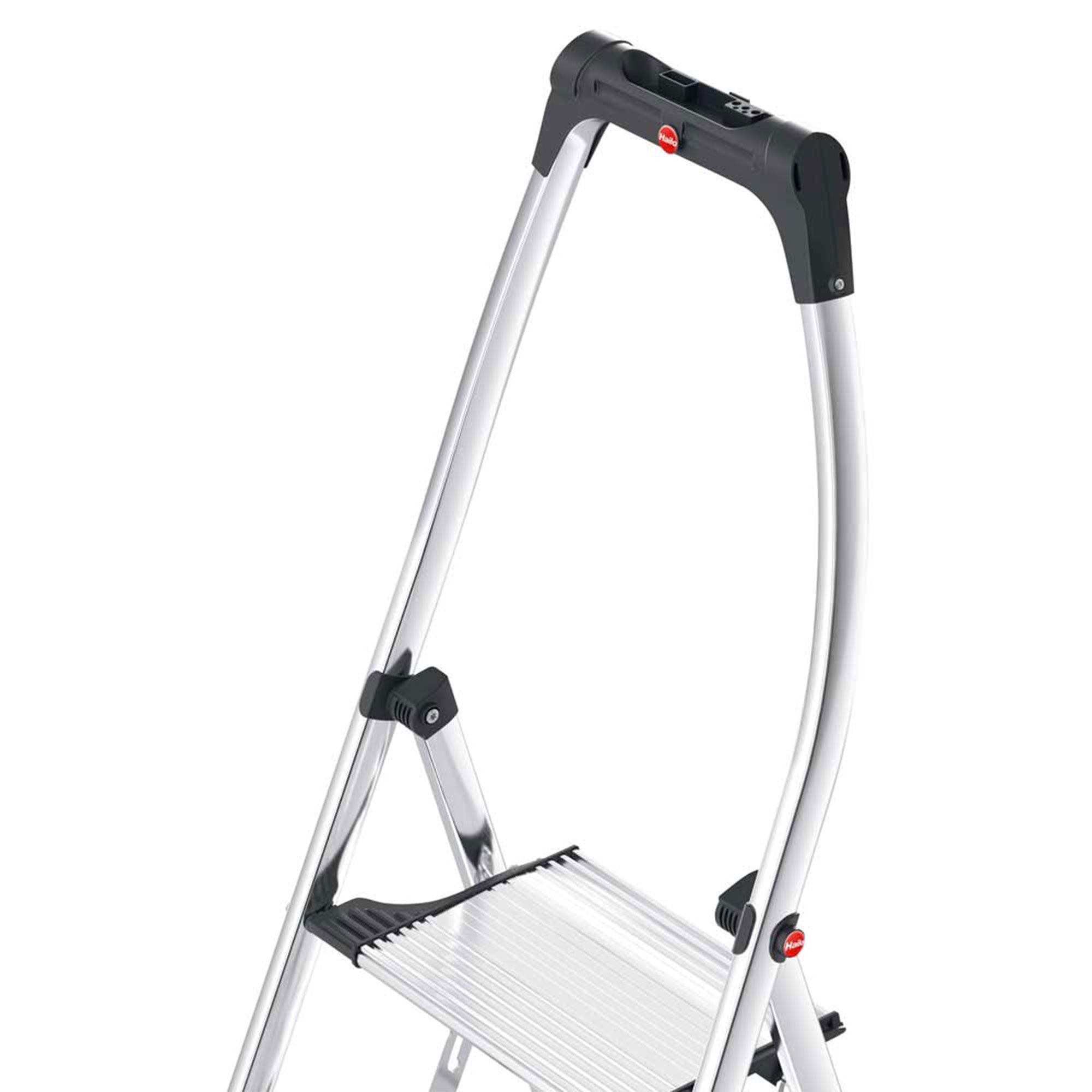 Hailo Step Stool, 3 Step Ladder w/Tray for Home & Kitchen, Silver (Open Box) - VMInnovations