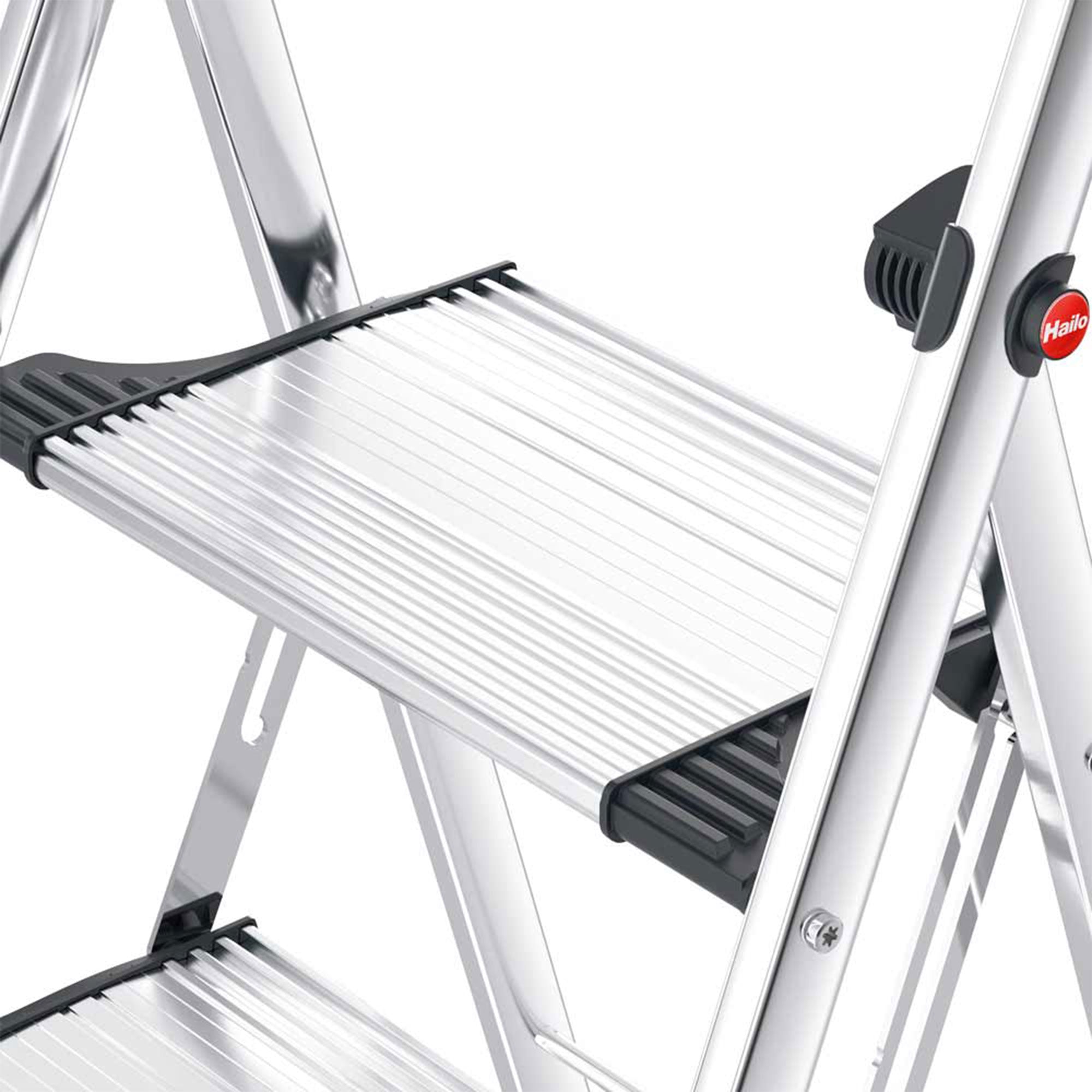 Hailo Step Stool, 3 Step Ladder w/Tray for Home & Kitchen, Silver (Open Box) - VMInnovations