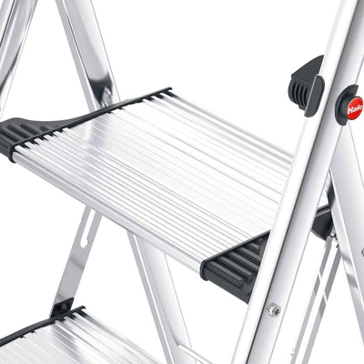 Hailo Step Stool, 3 Step Ladder w/Tray for Home & Kitchen, Silver (Open Box) - VMInnovations
