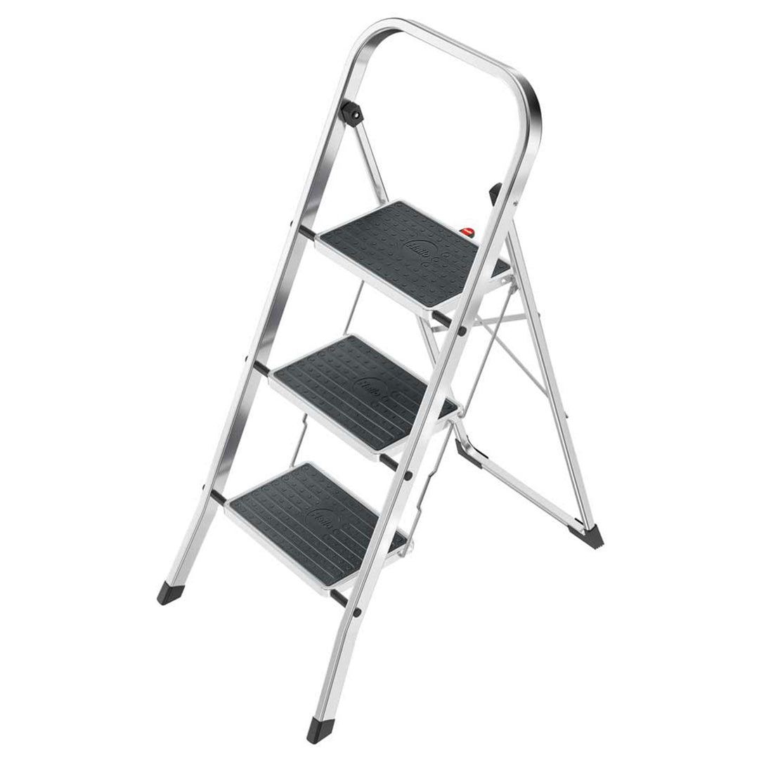 Hailo Folding Step Stool, Non-Slip 3 Step Ladder for Home & Kitchen, K70, Silver