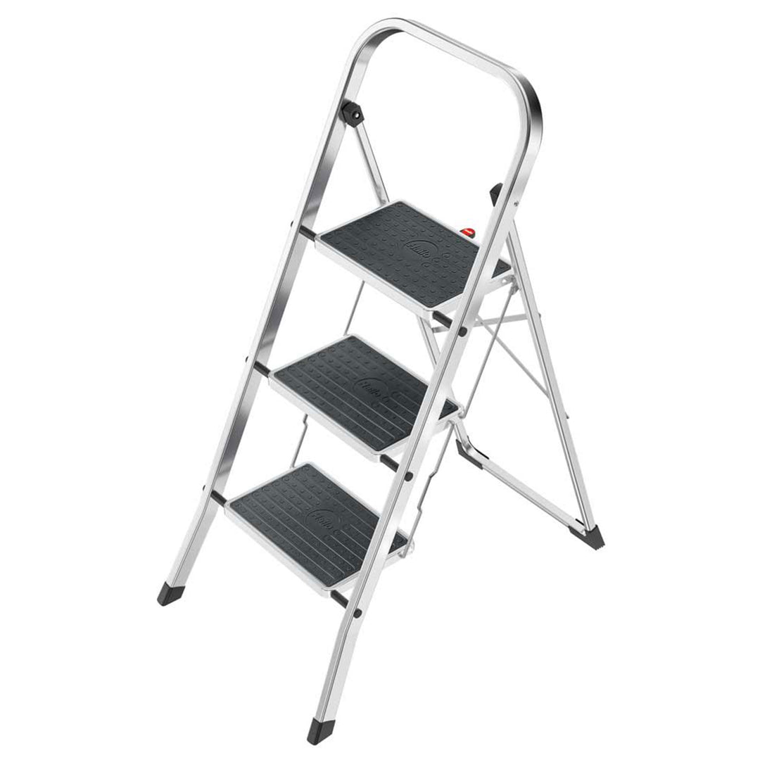 Hailo Folding Step Stool, Non-Slip 3 Step Ladder, K70, Silver (Open Box)
