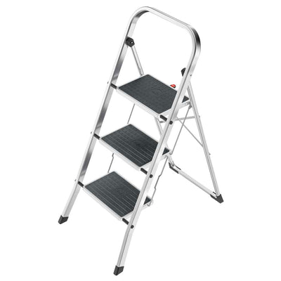 Hailo Folding Step Stool, Non-Slip 3 Step Ladder, K70, Silver (Open Box) - VMInnovations