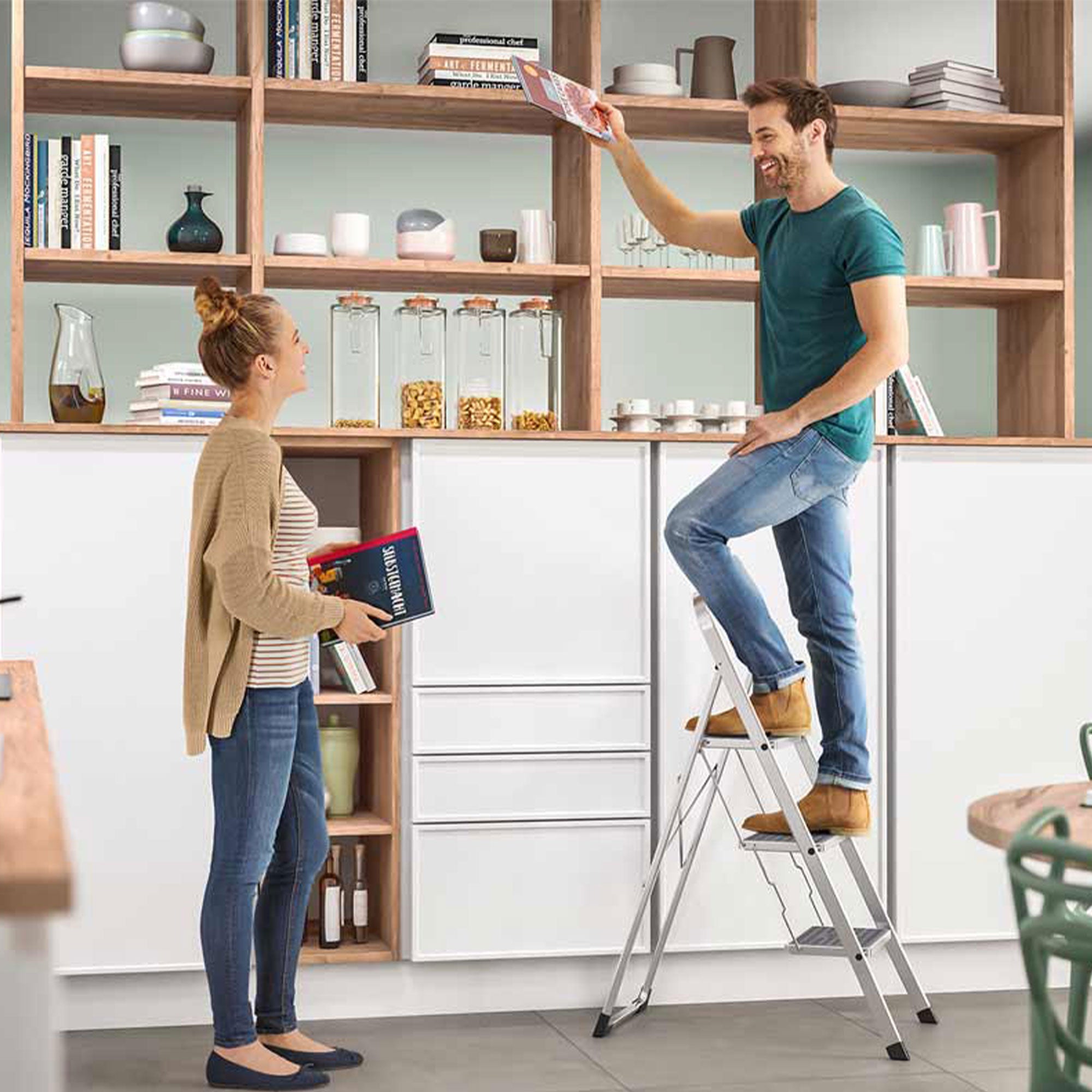 Hailo Folding Step Stool, Non-Slip 3 Step Ladder, K70, Silver (Open Box) - VMInnovations