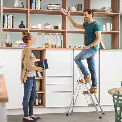 Hailo Folding Step Stool, Non-Slip 3 Step Ladder, K70, Silver (Open Box) - VMInnovations