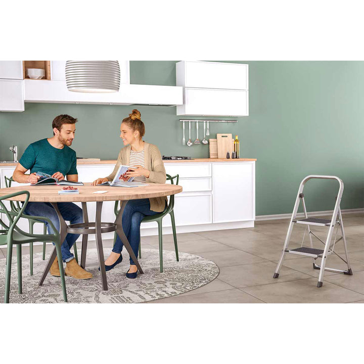 Hailo Folding Step Stool, Non-Slip 3 Step Ladder, K70, Silver (Open Box)