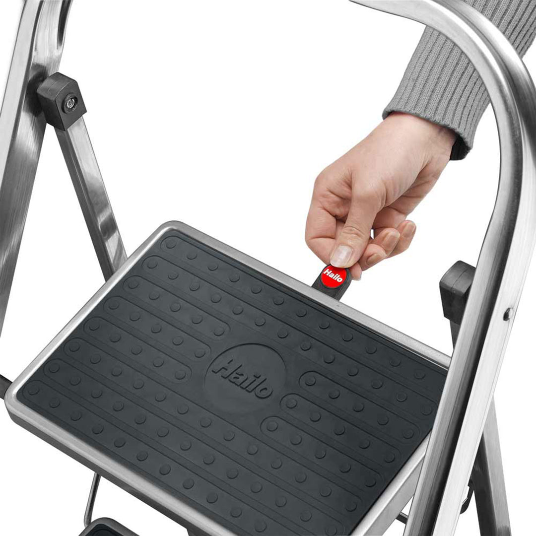 Hailo Folding Step Stool, Non-Slip 3 Step Ladder, K70, Silver (Open Box)