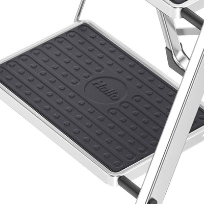 Hailo Folding Step Stool, Non-Slip 3 Step Ladder, K70, Silver (Open Box) - VMInnovations