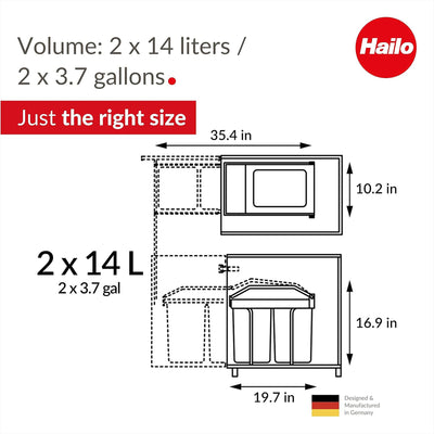 Hailo Duo L Pull-Out Trash Can, 11.8" Cabinet, 2 Bins, 3.7 Gal, Blue (Open Box) - VMInnovations
