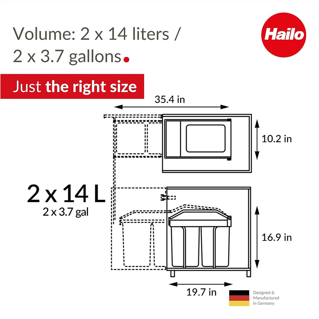 Hailo Multi-Box Pull-Out Trash Can, 11.8" Cabinet, 2 Bins, 3.7 Gal, Blue (Used)