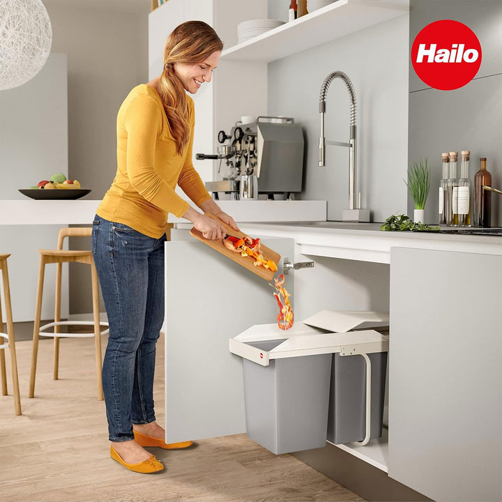 Hailo Multi-Box Duo L Pull-Out Trash Can, 11.8" Cabinet, 2 Bins, 3.7 Gal, Blue