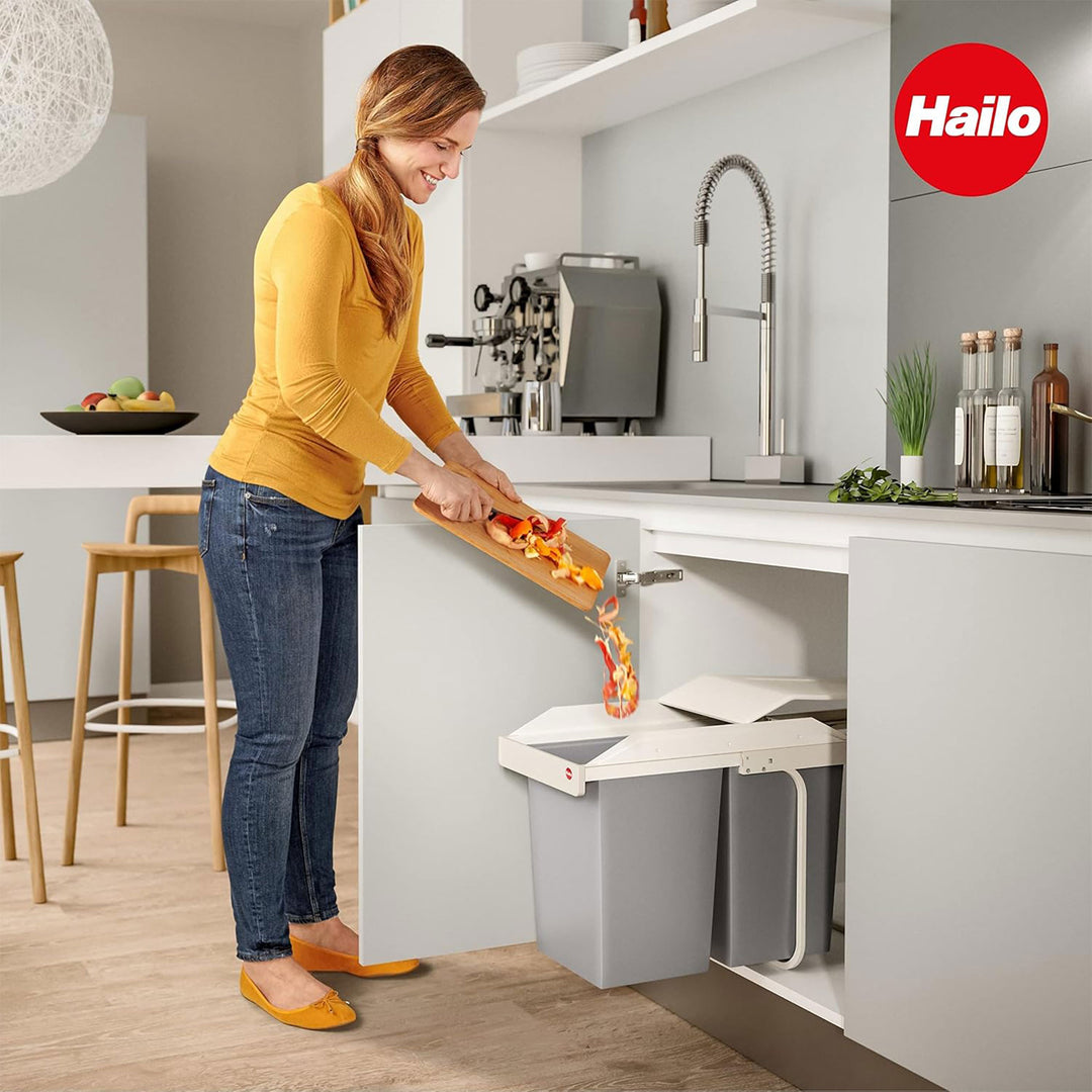 Hailo Multi-Box Pull-Out Trash Can, 11.8" Cabinet, 2 Bins, 3.7 Gal, Blue (Used)