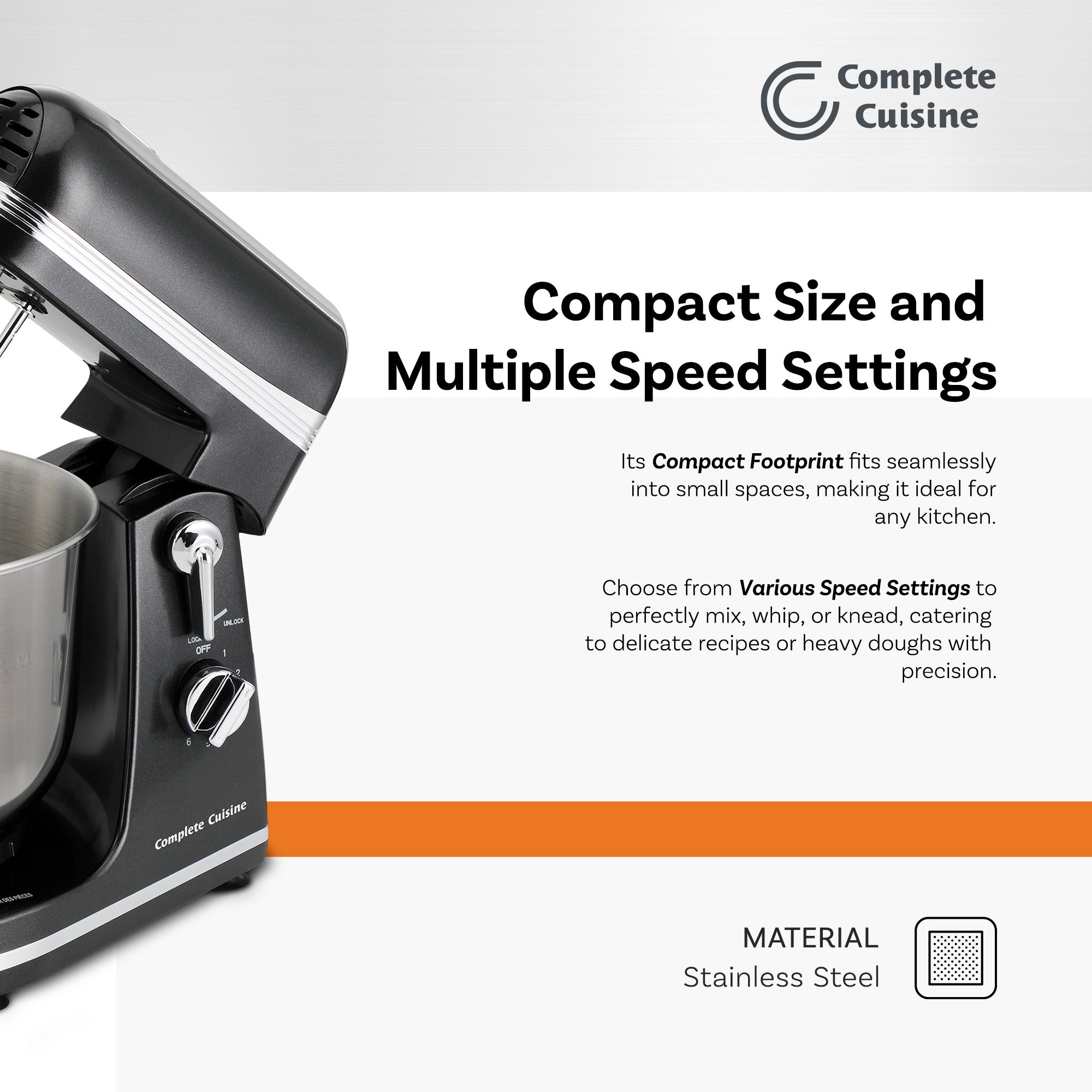 Complete Cuisine Tilt Head Stand Mixer w/ 3.7 Quart Stainless Steel Mixing Bowl - VMInnovations