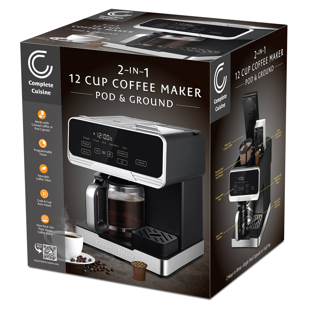 Complete Cuisine 2-in-1 Programmable Coffee Maker, 12-Cup Pot & Single-Serve Pod