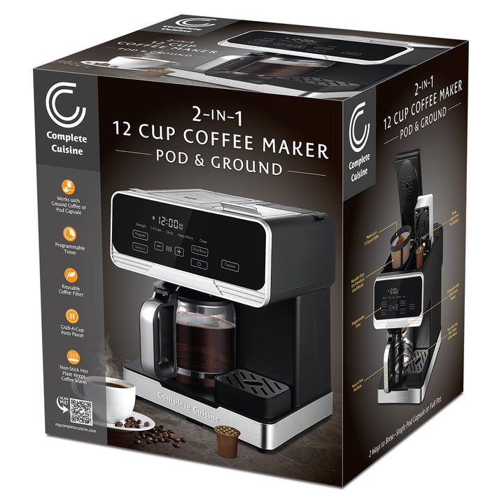 Complete Cuisine 2-in-1 Programmable Coffee Maker, 12-Cup Pot & Single-Serve Pod