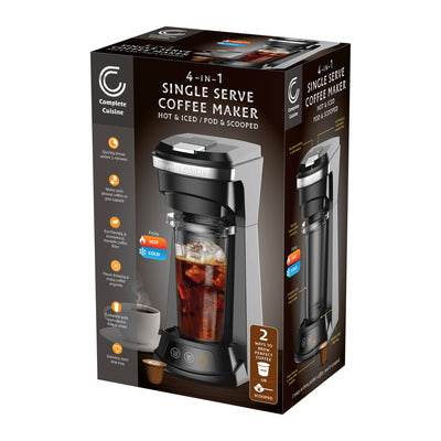 Complete Cuisine 4-in-1 Single Serve Coffee Maker, Hot and Iced Brewer, Black - VMInnovations