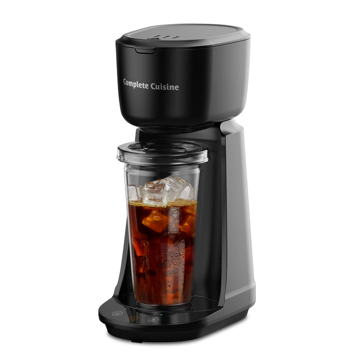 Complete Cuisine Single Serve Coffee Maker, Hot & Iced Brewer, Travel Cup, Black