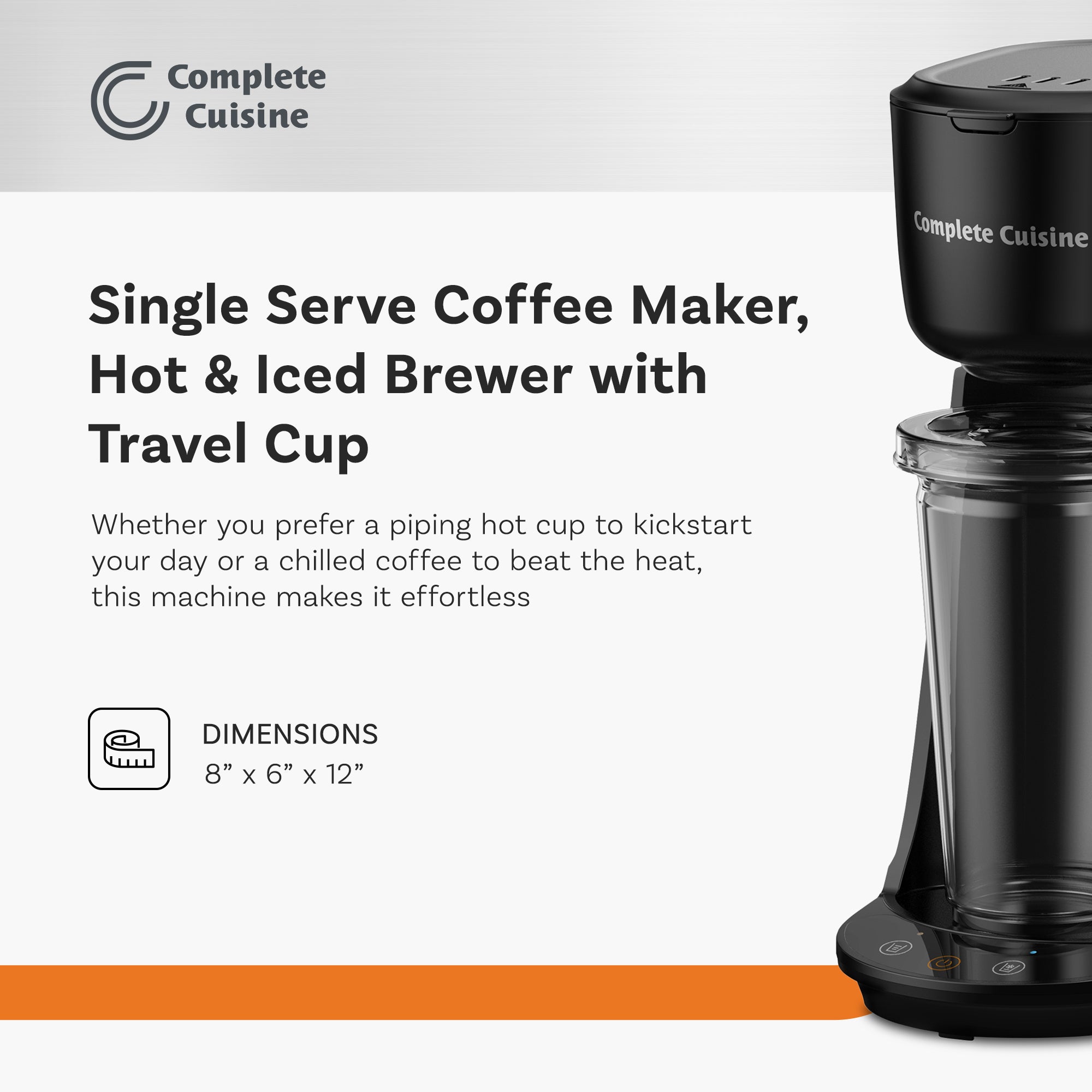Complete Cuisine Single Serve Coffee Maker, Hot & Iced Brewer, Travel Cup, Black - VMInnovations
