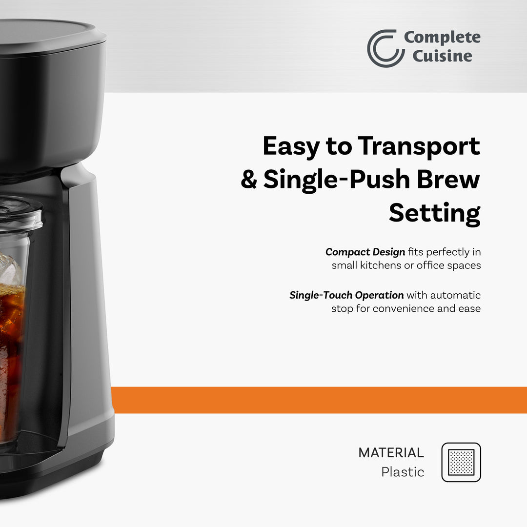 Complete Cuisine Single Serve Coffee Maker, Hot & Iced Brewer, Travel Cup, Black