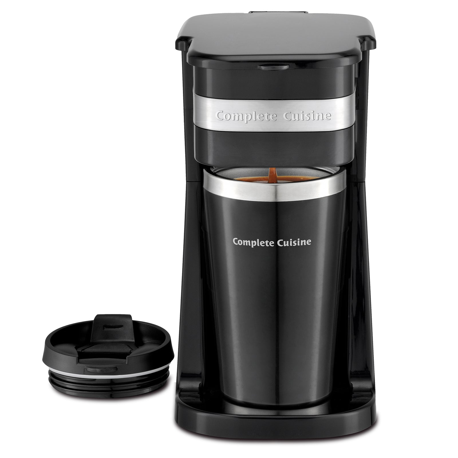 Complete Cuisine Single Coffee Maker Brewer, Stainless Steel Travel Cup, Black - VMInnovations