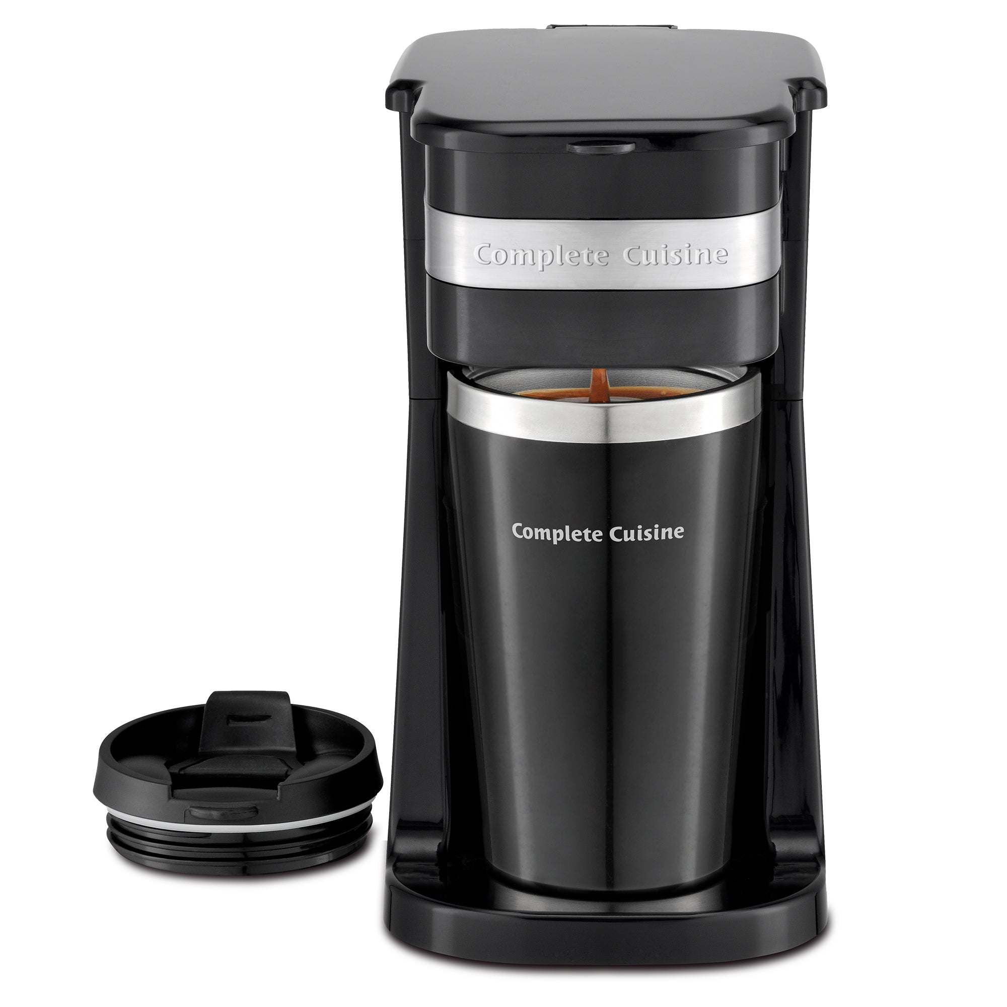 Complete Cuisine Single Coffee Maker Brewer, Stainless Steel Travel Cup, Black - VMInnovations