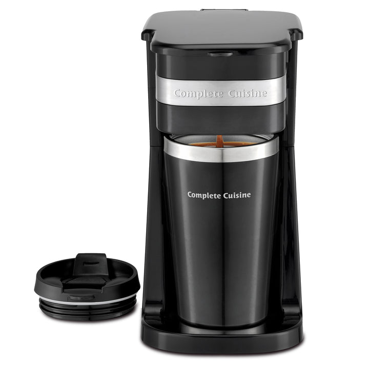 Complete Cuisine Single Coffee Maker Brewer, Stainless Steel Travel Cup, Black