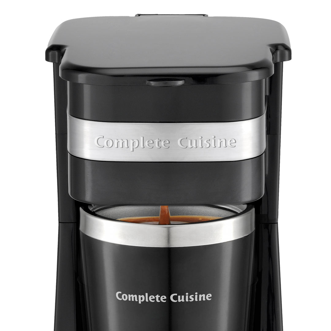 Complete Cuisine Single Coffee Maker Brewer, Stainless Steel Travel Cup, Black