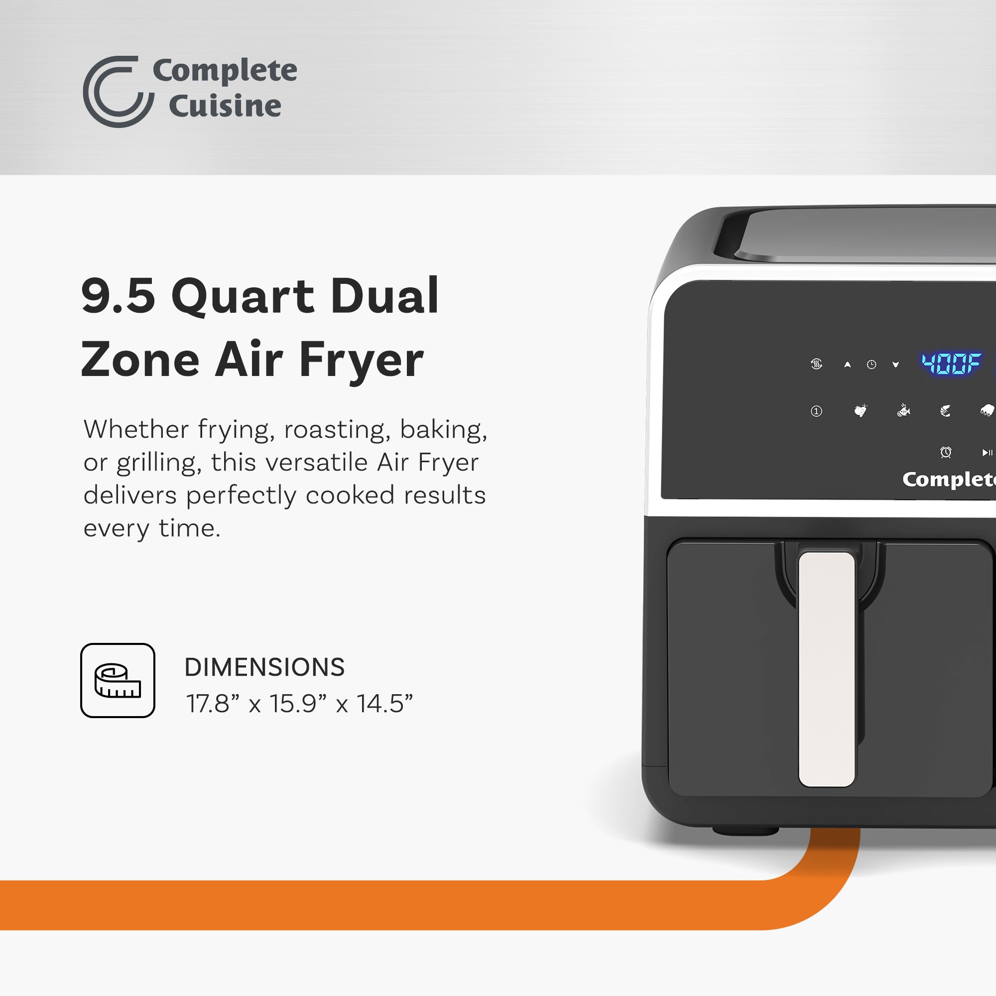 Complete Cuisine 9.5 Quart Dual Zone Air Fryer, Touch Screen, Non-Stick, Black - VMInnovations