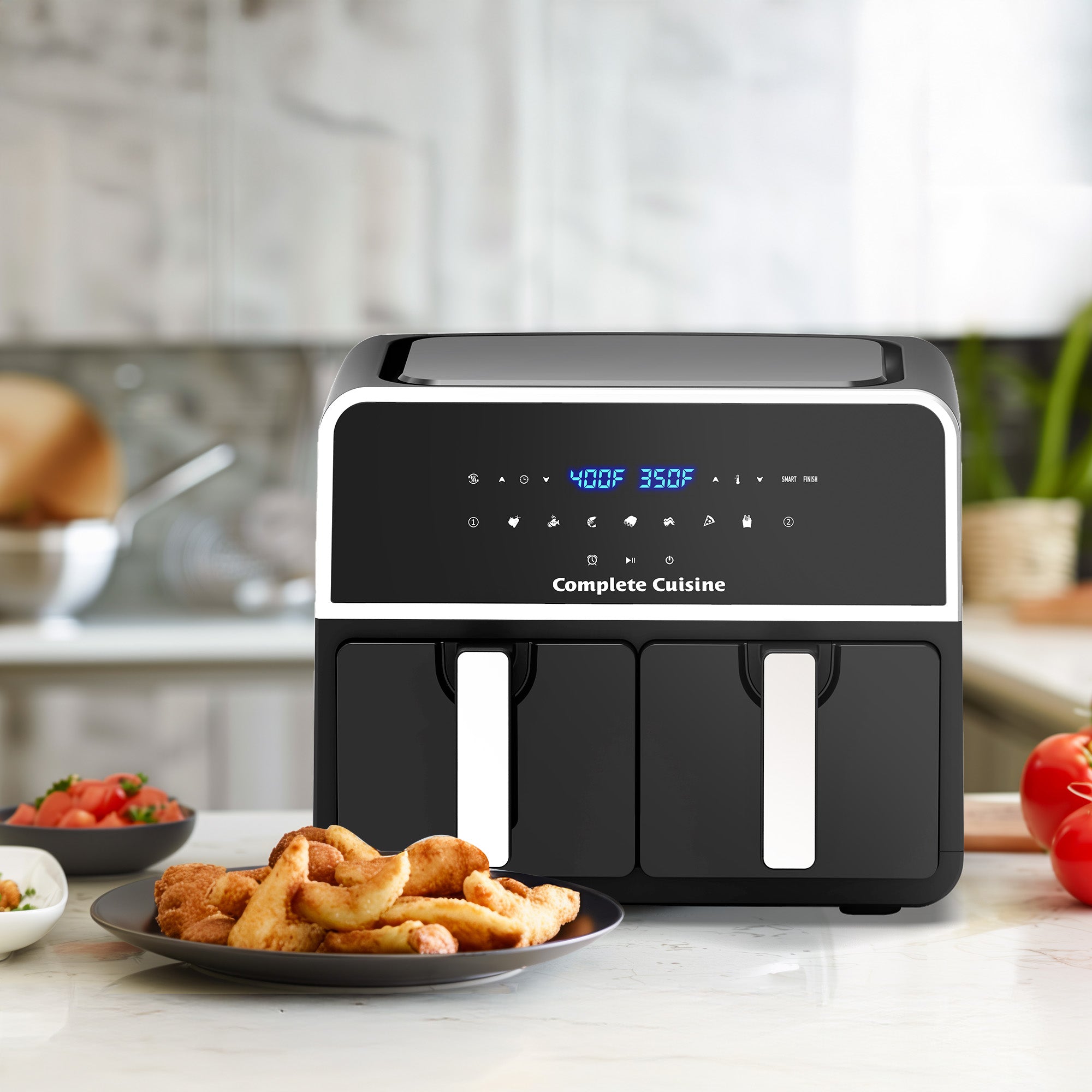 Complete Cuisine 9.5 Quart Dual Zone Air Fryer, Touch Screen, Non-Stick, Black - VMInnovations
