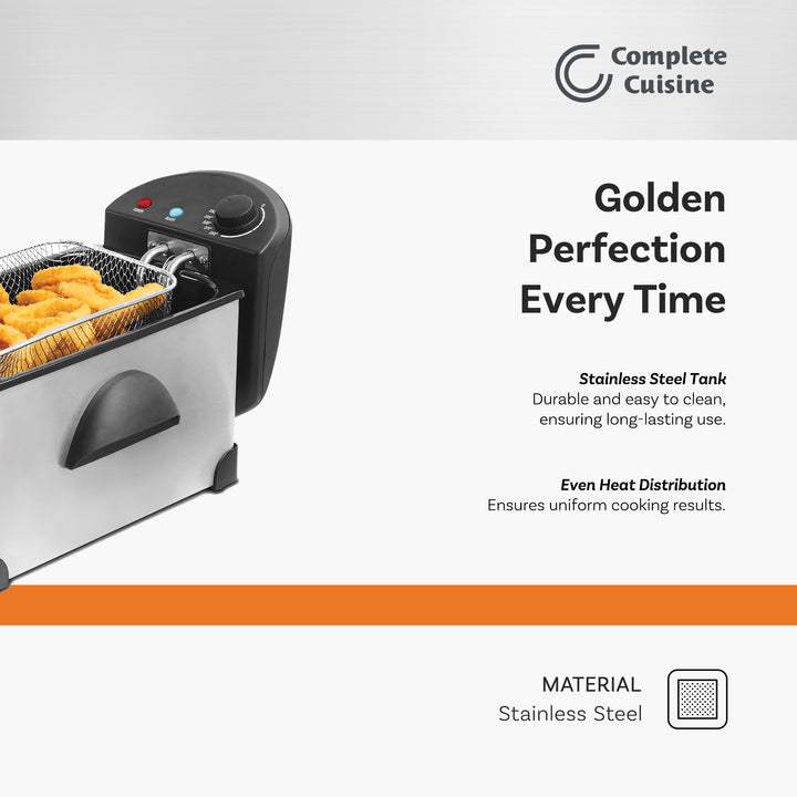 Complete Cuisine 1200W 3L Electric Deep Fryer w/Stainless Steel Lid (Open Box)
