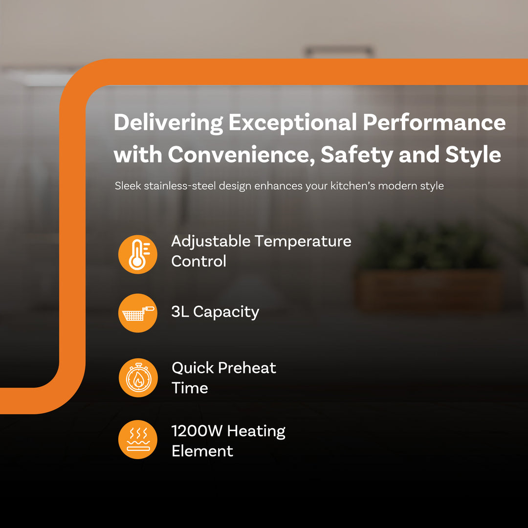 Complete Cuisine 1200W 3L Electric Deep Fryer with Stainless Steel Tank Lid - VMInnovations