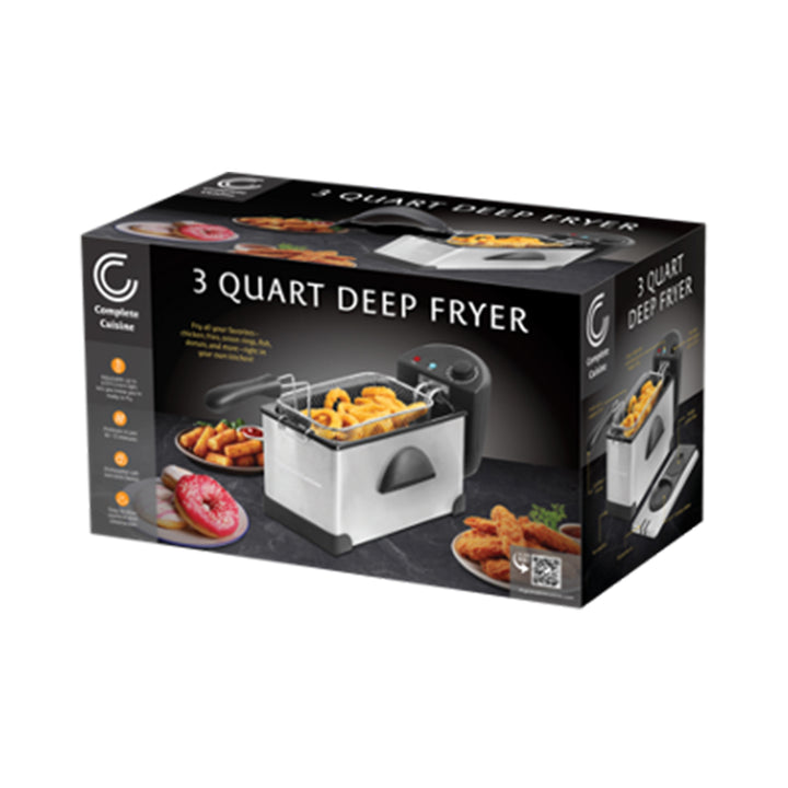 Complete Cuisine 1200W 3L Electric Deep Fryer w/Stainless Steel Lid (Open Box)