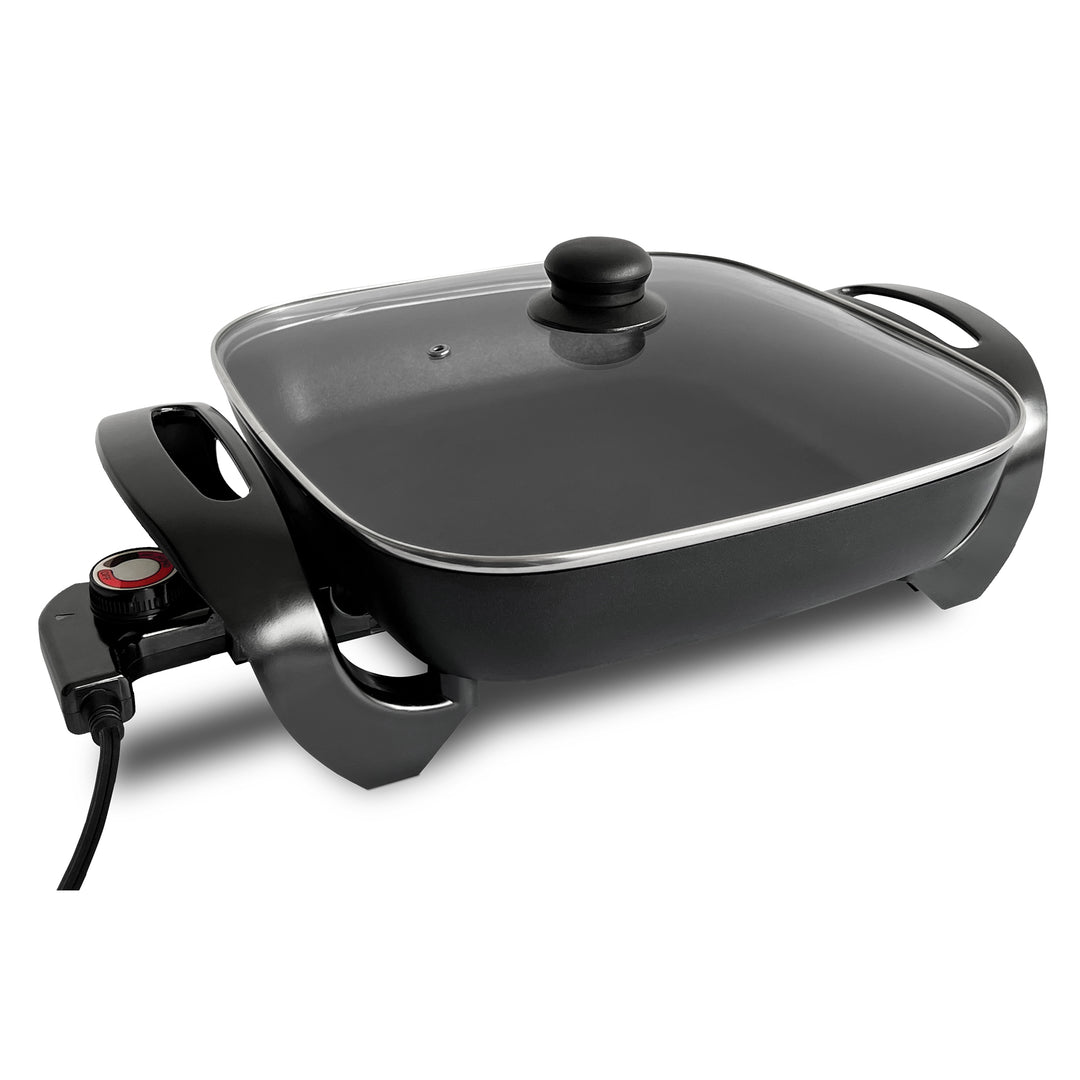 Complete Cuisine Electric Skillet with Glass Lid and Temperature Settings, 12"