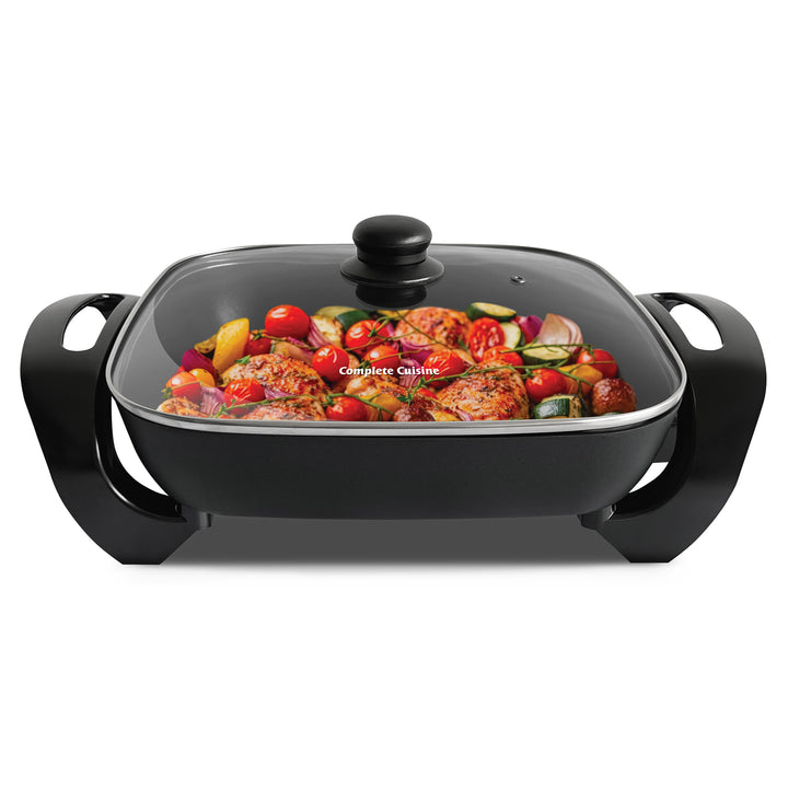 Complete Cuisine Electric Skillet with Glass Lid and Temperature Settings, 12"