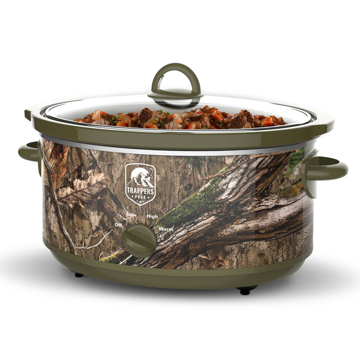 Trappers Peak 7 Quart Oval Slow Cooker Pot with Heat Settings, Mossy Oak Camo