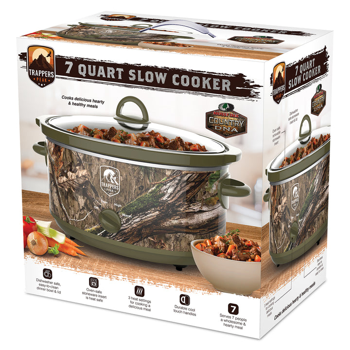 Trappers Peak 7 Quart Oval Slow Cooker Pot with Heat Settings, Mossy Oak Camo