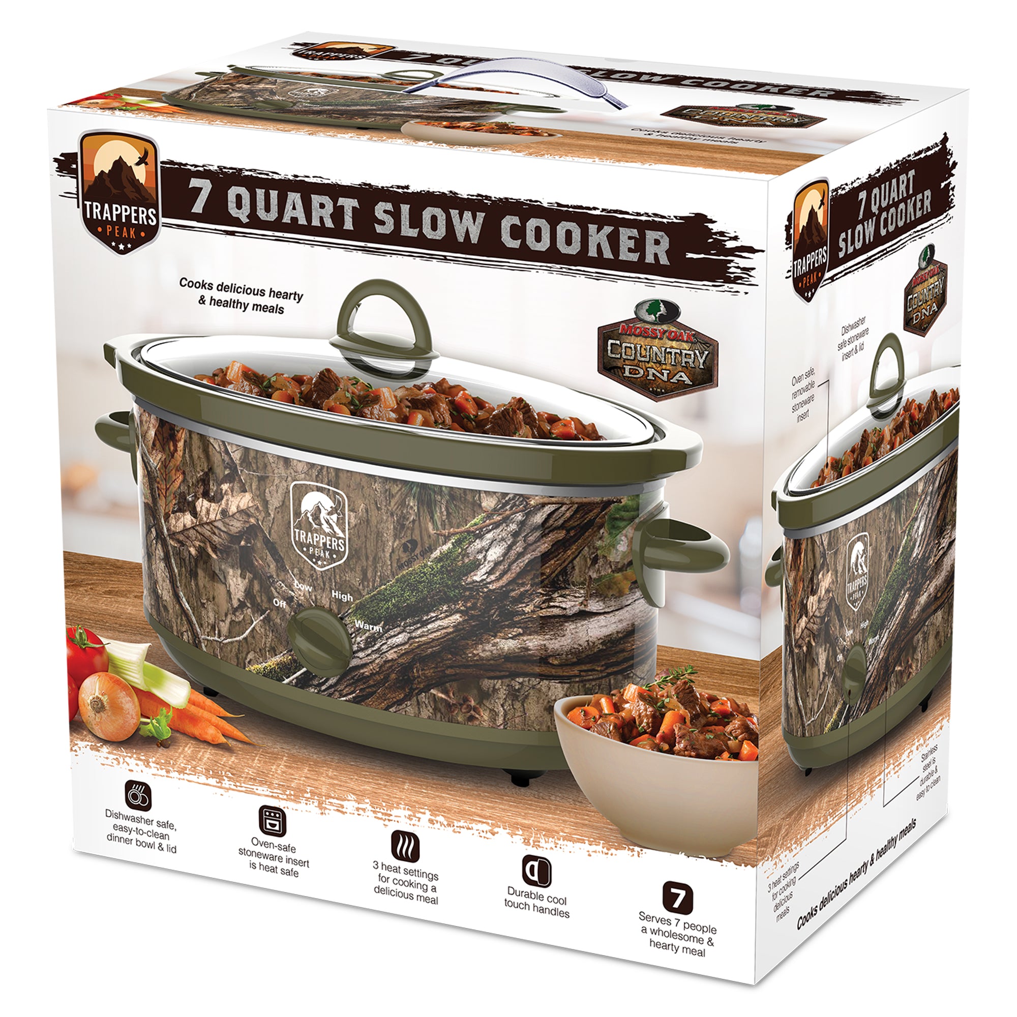 Trappers Peak 7 Quart Oval Slow Cooker Pot with Heat Settings, Mossy Oak Camo - VMInnovations