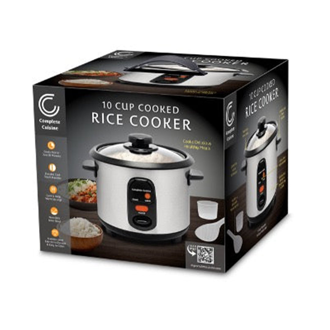 Complete Cuisine Electric Rice Cooker Multi-Function Steamer Pot, 10-Cup, Silver