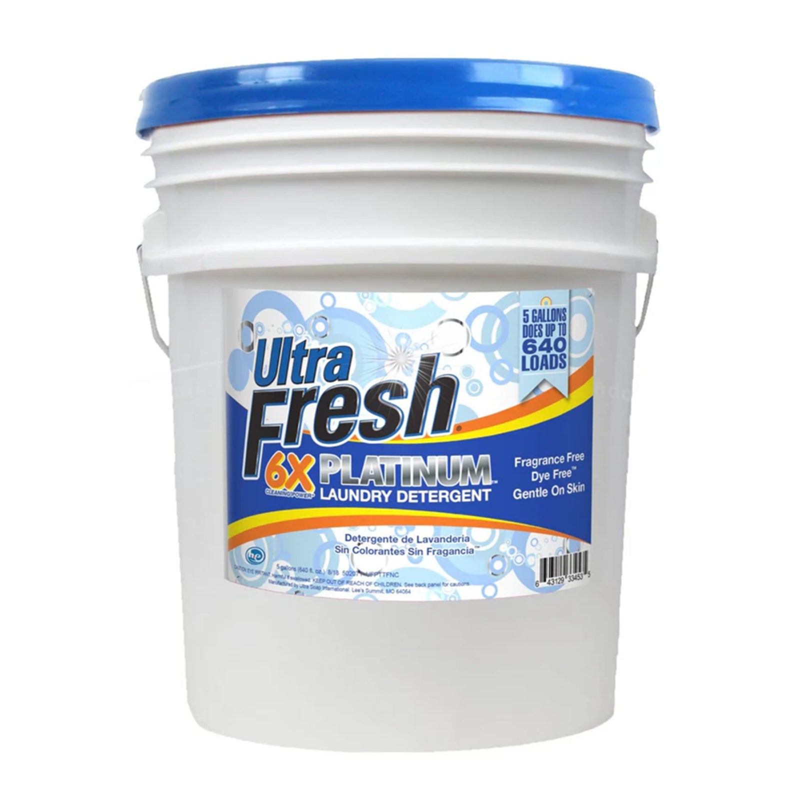 Ultra Fresh 6X Platinum Laundry Detergent, Fragrance Free + Dye Free, 5 Gallon - VMInnovations
